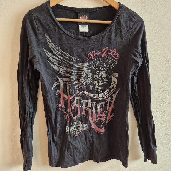 Harley-Davidson Tops - Harley Davidson Womems Medium Long Sleeve Tshirt Thimbholes Y2K